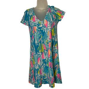 Lilly Pulitzer Womens V-Neck Short Sleeve Printed Dress Size S lightweight small